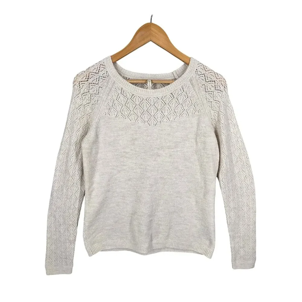 KUHL WOMEN'S CREAM KNIT SWEATER – SIZE SMALL – DIAMOND OPENWORK – WOOL BLEND